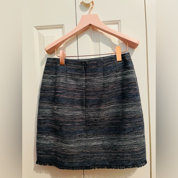 LOFT Tweed Fringe Blue Skirt - Picture 2 of 8